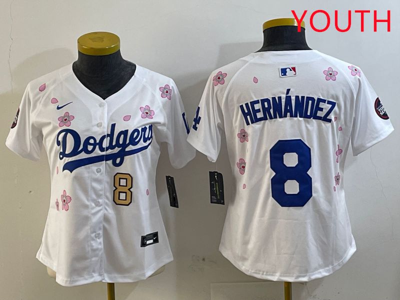 Youth Los Angeles Dodgers #8 Hernandez Sakura Edition 2025 Nike MLB Jersey style 4->youth mlb jersey->Youth Jersey